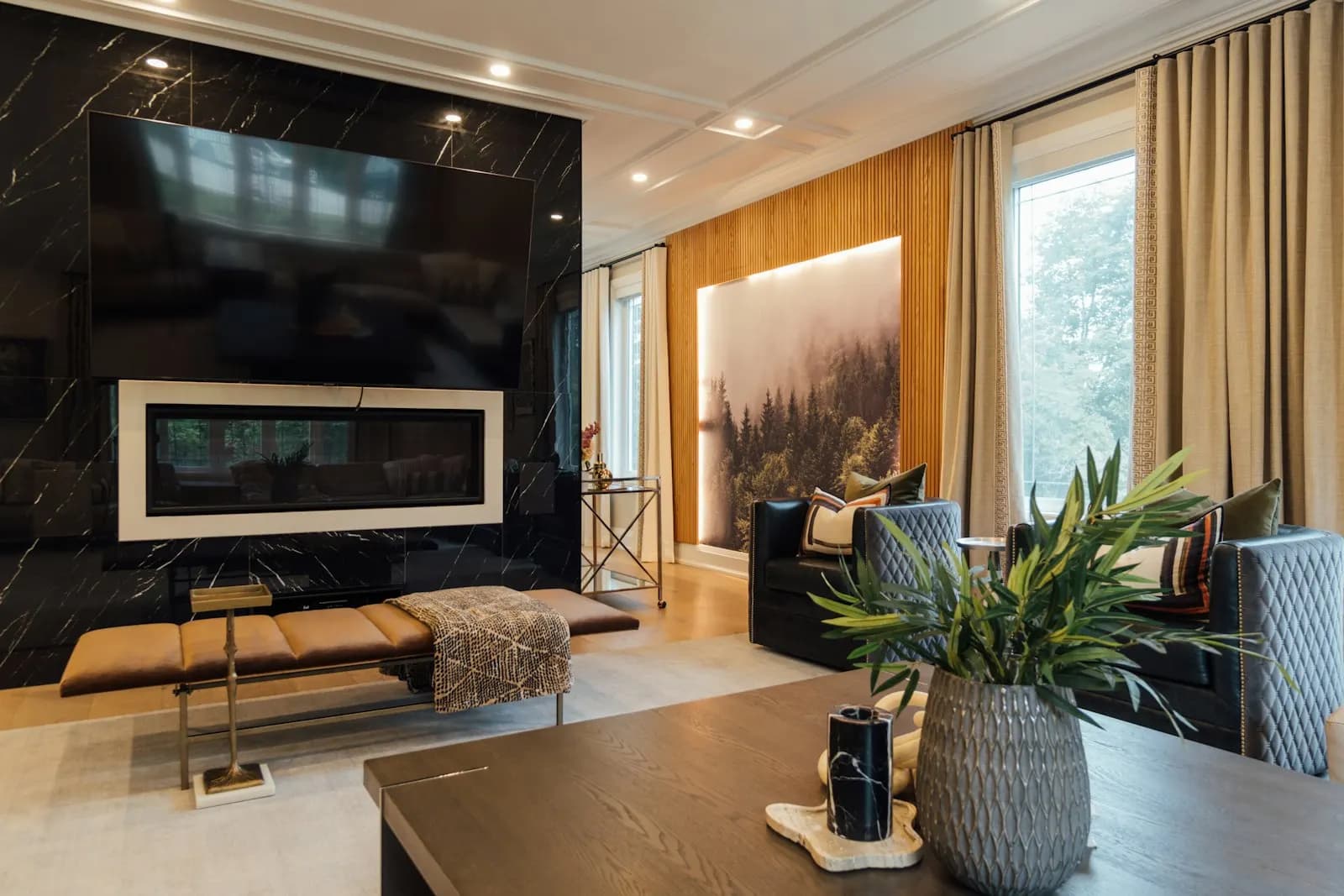 Premium living room with integrated smart entertainment and lighting